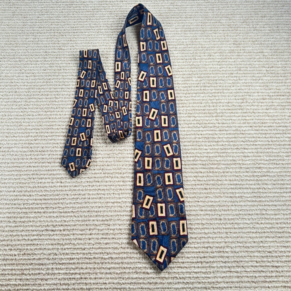 Vintage‎ J.Z. Richards House of Walsh Silk Tie Blue Gold Geometric Made in USA